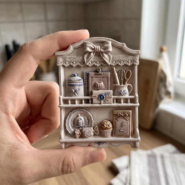 3D Kitchen Hutch Refrigerator Magnet: Resin Miniature Baking Cabinet Decor — product photo 1
