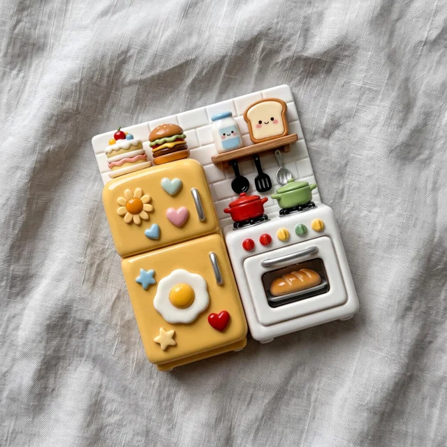 Kitchen Fridge Magnet: Raised Miniature Stove and Refrigerator Scene — product photo 4