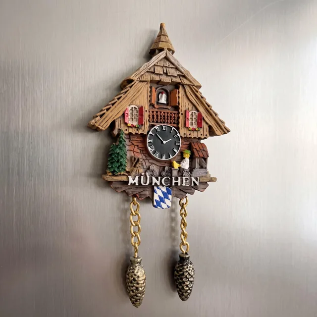 Resin Fridge Magnet: Rustic Chalet Clock With Dangling Pinecone Charms — product photo 11
