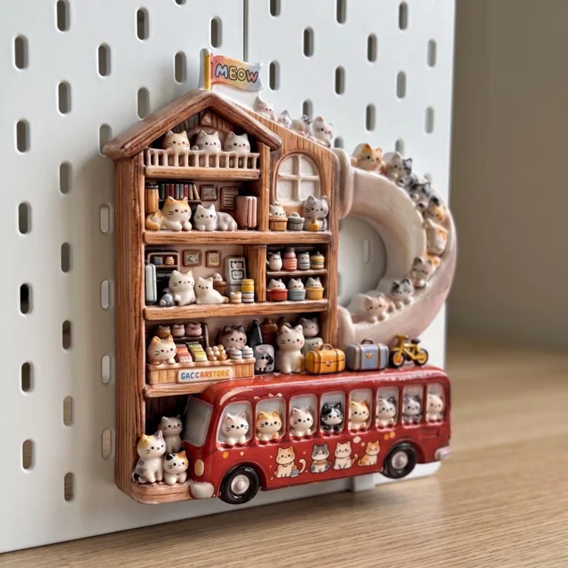 3D Cat Bus Fridge Magnet, Resin Miniature Shelf Scene Decor — product photo 4