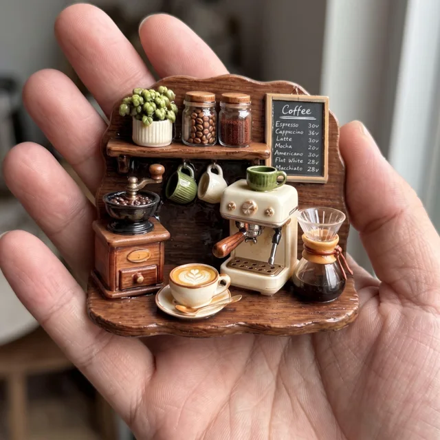 Resin Coffee Shop Refrigerator Magnet, Miniature Café Relief Decor — product photo 8
