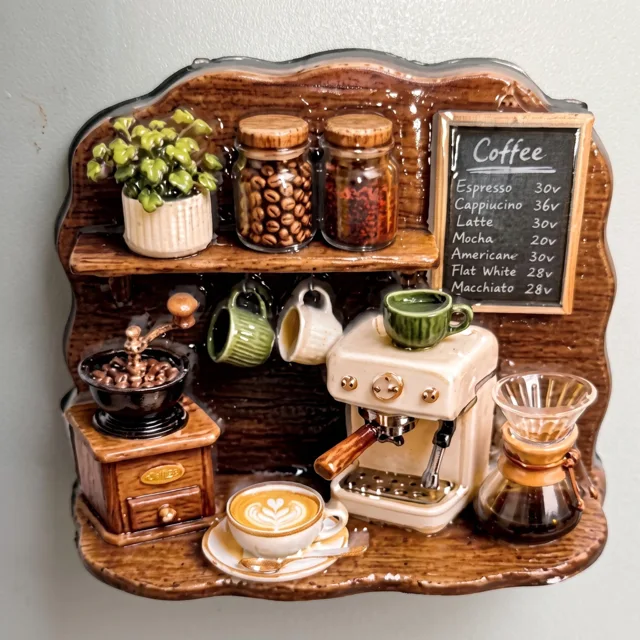 Resin Coffee Shop Refrigerator Magnet, Miniature Café Relief Decor — product photo 10