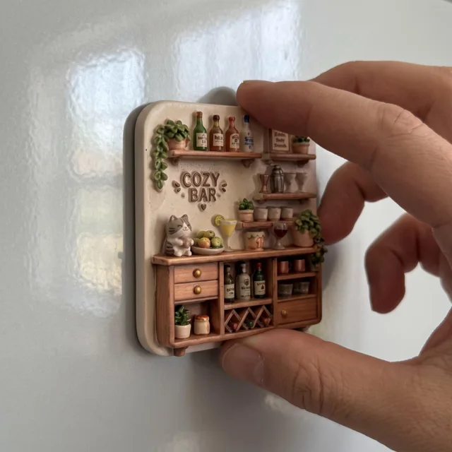 Bar Scene Fridge Magnet, 3D Resin Miniature Beverage Shelf Decor — product photo 6