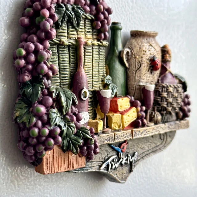 Refrigerator Magnet: Hand Painted Resin 3D Wine and Grapes Decor — product photo 3