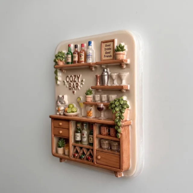 Bar Scene Fridge Magnet, 3D Resin Miniature Beverage Shelf Decor — product photo 2