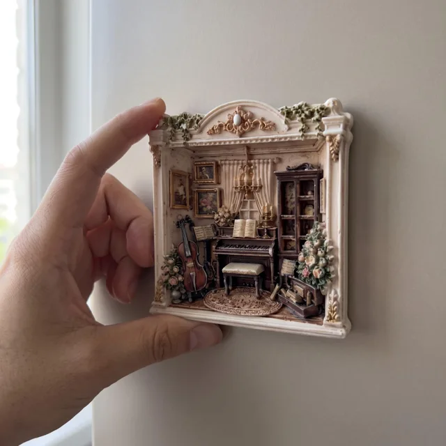 Resin Relief Fridge Magnet, Miniature Music Room Decor with Piano and Violin — product photo 10