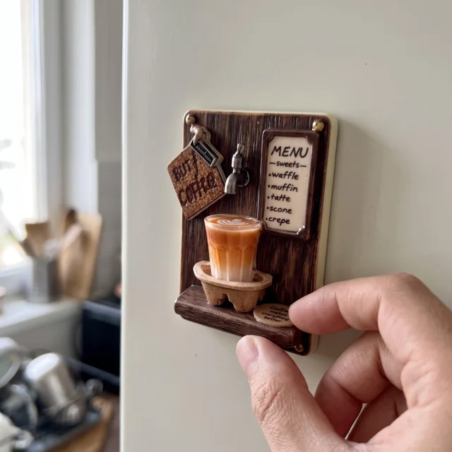 Coffee Shop Wooden Fridge Magnet, Mini Cafe Menu Decor — product photo 8