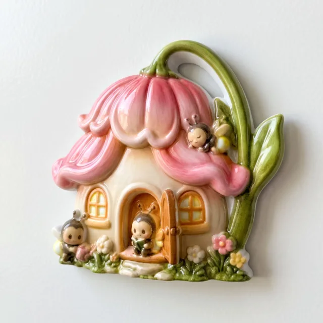 3D Flower House Magnet: Whimsical Fairy Cottage Resin Miniature (7x8cm) — product photo 4