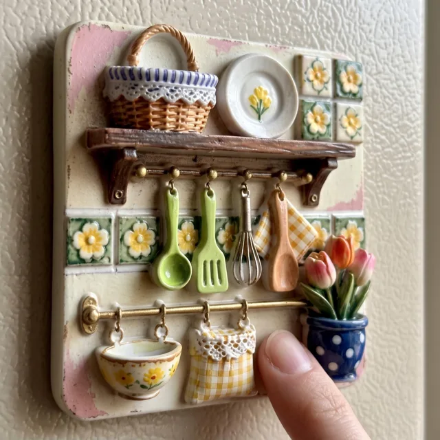 Kitchen Shelf with Floral Details 3D Resin Relief Fridge Magnet — product photo 5