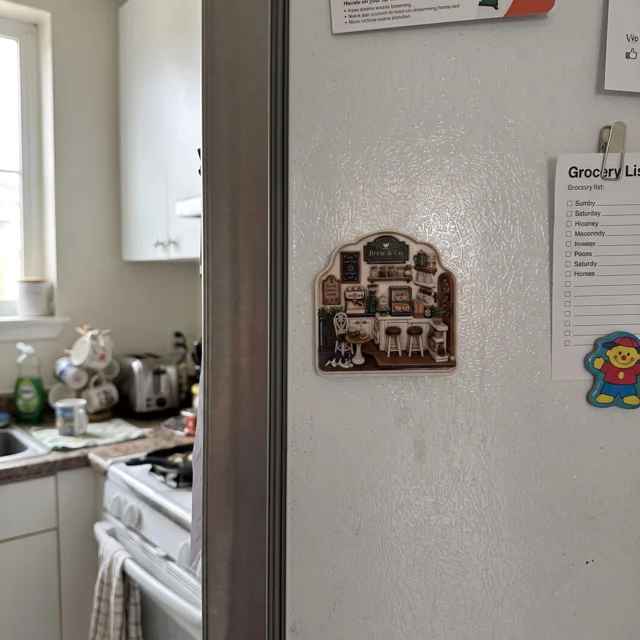 3D Coffee Shop Fridge Magnet: Miniature Cafe Scene Resin Relief Decor — product photo 10