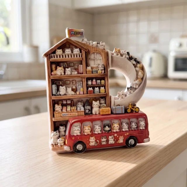 3D Cat Bus Fridge Magnet, Resin Miniature Shelf Scene Decor — product photo 9