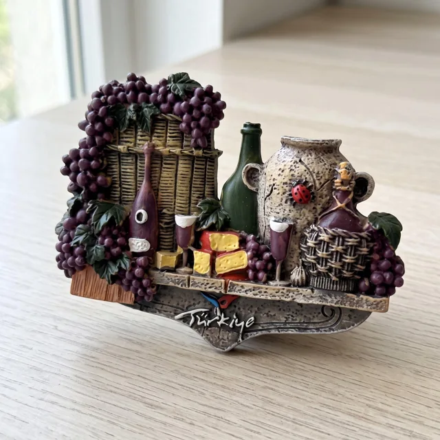 Refrigerator Magnet: Hand Painted Resin 3D Wine and Grapes Decor — product photo 2