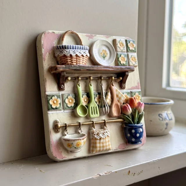 Kitchen Shelf with Floral Details 3D Resin Relief Fridge Magnet — product photo 7