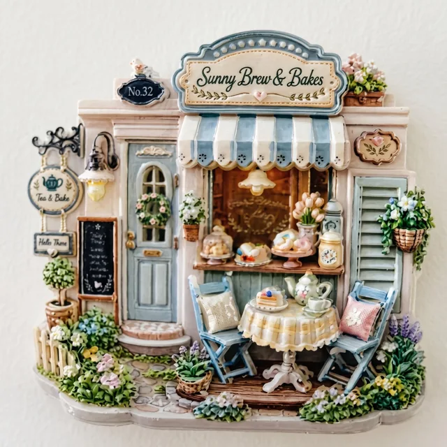 Refrigerator Magnet, 3D Tea Shop Bakery Scene Resin Decor — product photo 6