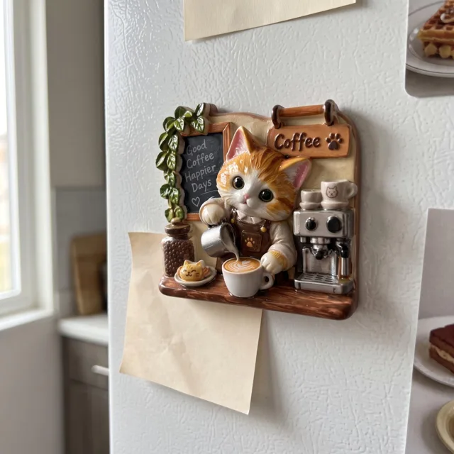 Fridge Magnet: Resin Cat Coffee Shop Kitchen Decor — product photo 2