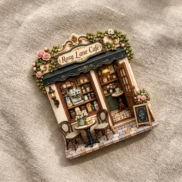 Cafe Fridge Magnet, Raised Resin Coffee Shop Decor — product photo 7