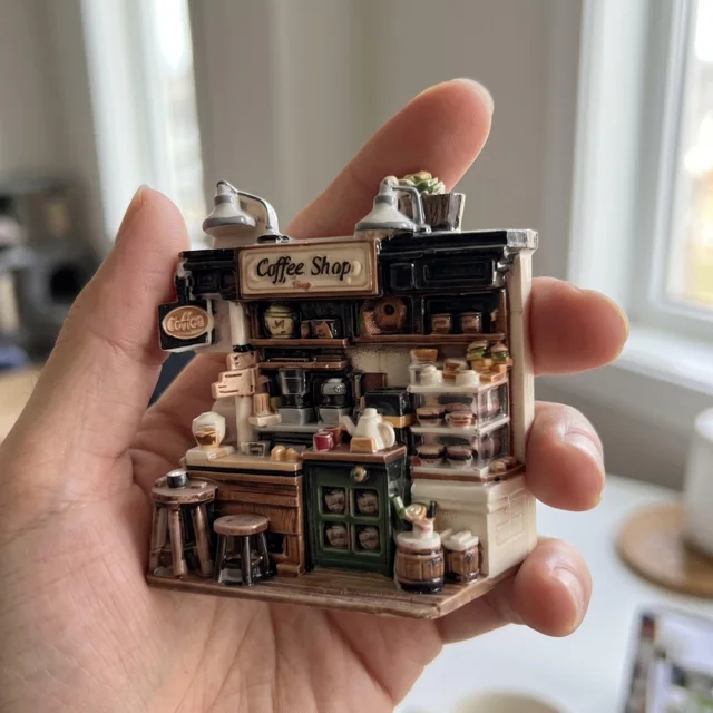 Miniature Resin Coffee Shop Fridge Magnet, Detailed Relief Kitchen Decor — product photo 7