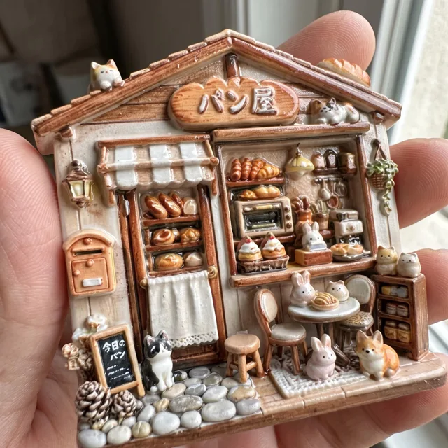 Bakery Shop Refrigerator Magnet, Raised Resin Miniature Cafe Decor — product photo 6