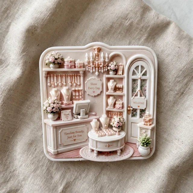 Miniature Room Magnet, Victorian Floral Decor With Arched Door — product photo 4