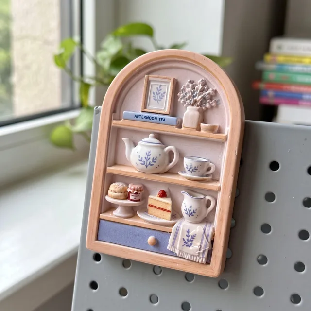 Miniature Tea Shelf Fridge Magnet, Resin Relief Kitchen Decor — product photo 7