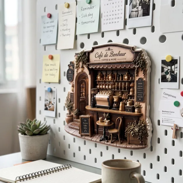 3D Relief Coffee Shop Fridge Magnet, Ornate Cafe Kitchen Decor — product photo 9