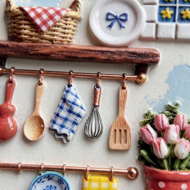 Kitchen Fridge Magnet: Raised Utensil and Tulip Resin Decor — product photo 2