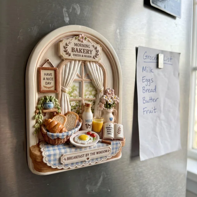 3D Breakfast Window Fridge Magnet, Sculpted Bakery Scene — product photo 6