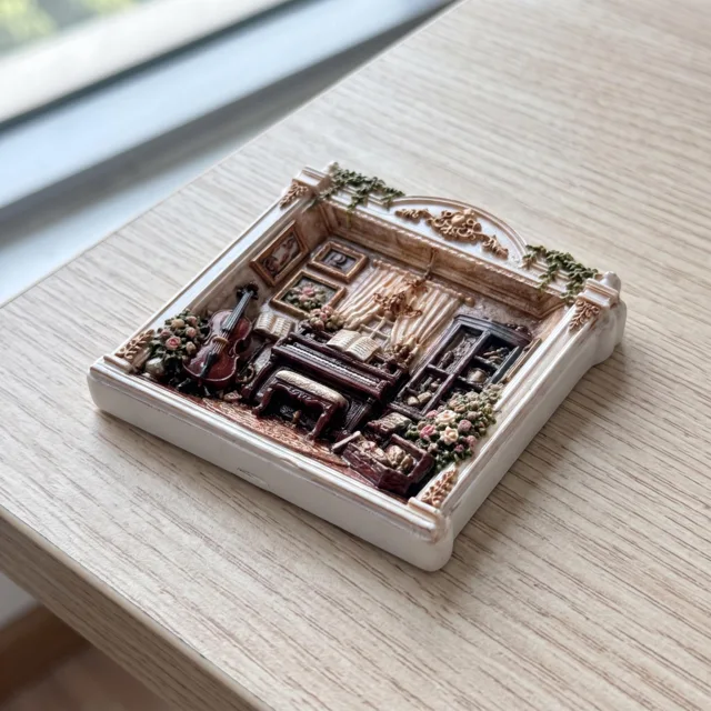 Resin Relief Fridge Magnet, Miniature Music Room Decor with Piano and Violin — product photo 2