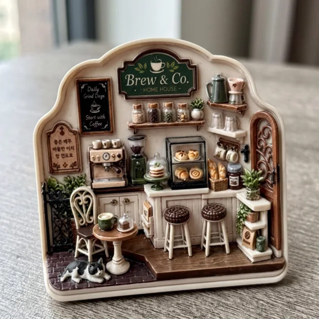 3D Coffee Shop Fridge Magnet: Miniature Cafe Scene Resin Relief Decor — product photo 8