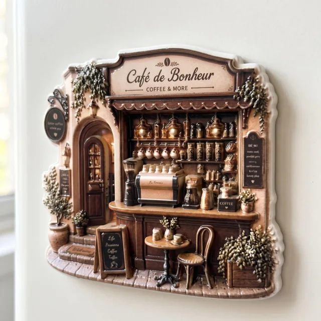 3D Relief Coffee Shop Fridge Magnet, Ornate Cafe Kitchen Decor — product photo 10
