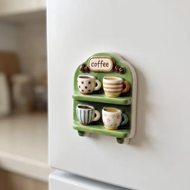 Coffee Mug Refrigerator Magnet, 3D Raised Resin Shelf Decor, Kitchen Fridge Accent — product photo 2