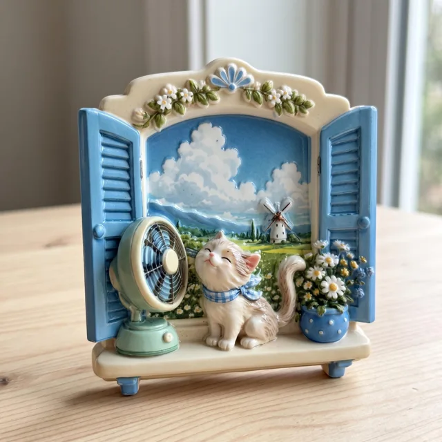 Refrigerator Magnet: Cat Window Scene With Blue Shutters and Flowers — product photo 7