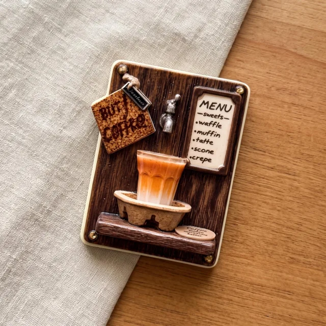 Coffee Shop Wooden Fridge Magnet, Mini Cafe Menu Decor — product photo 6