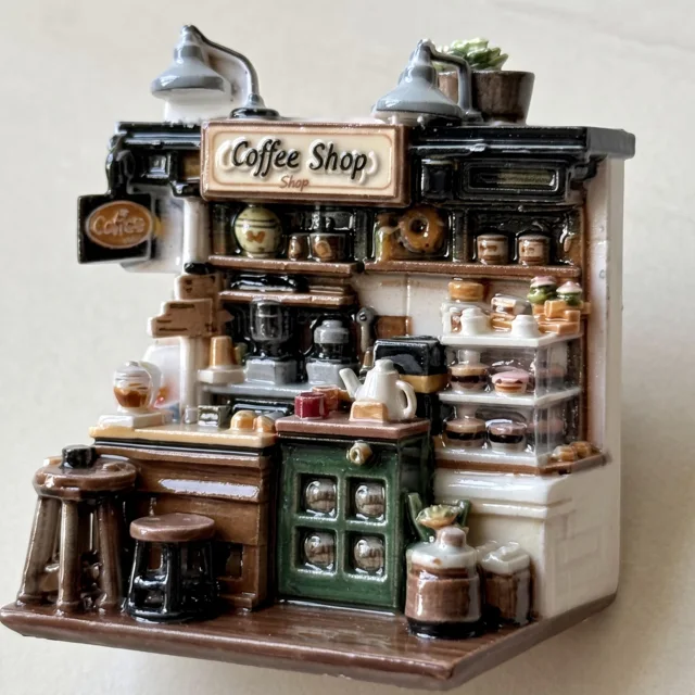 Miniature Resin Coffee Shop Fridge Magnet, Detailed Relief Kitchen Decor — product photo 2