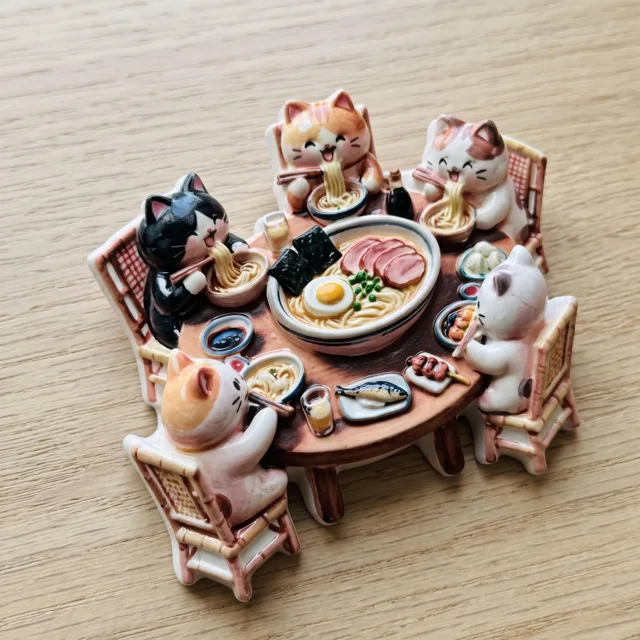 Fridge Magnet: Cat Noodle Table Scene, 3D Resin Kitchen Decor — product photo 7