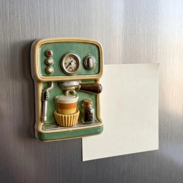 Refrigerator Magnet: Retro Green Espresso Machine 3D Sculpted Kitchen Decor — product photo 1