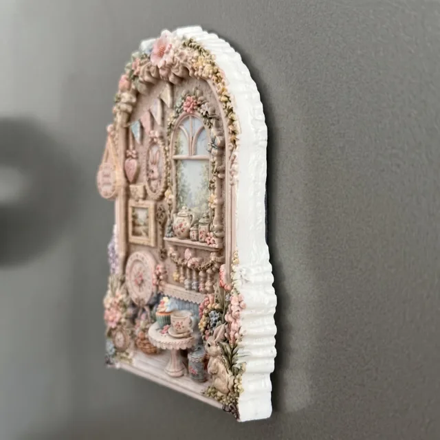 Rabbit Tea Party Resin Refrigerator Magnet, 3D Floral Cottage Scene — product photo 5