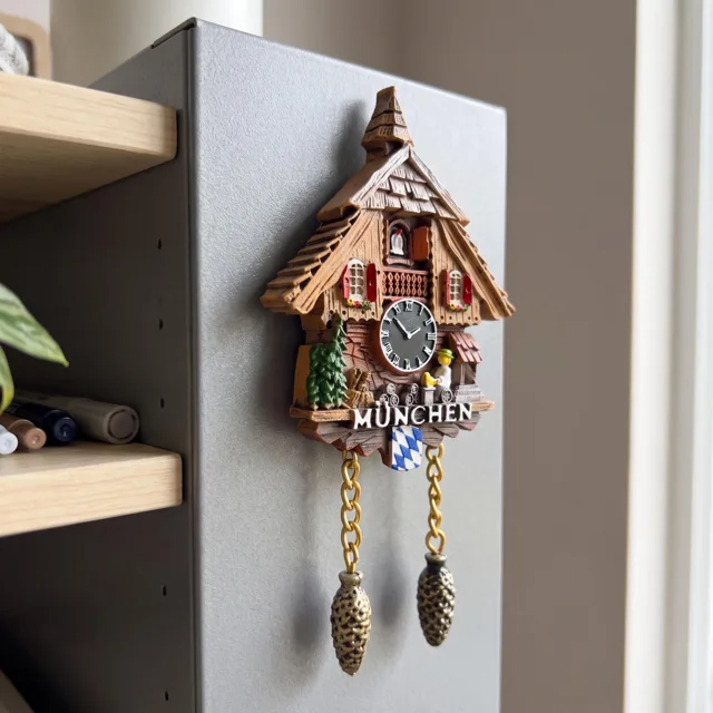 Resin Fridge Magnet: Rustic Chalet Clock With Dangling Pinecone Charms — product photo 12