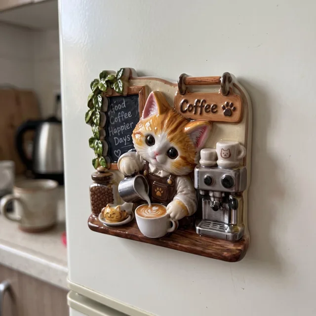Fridge Magnet: Resin Cat Coffee Shop Kitchen Decor — product photo 4