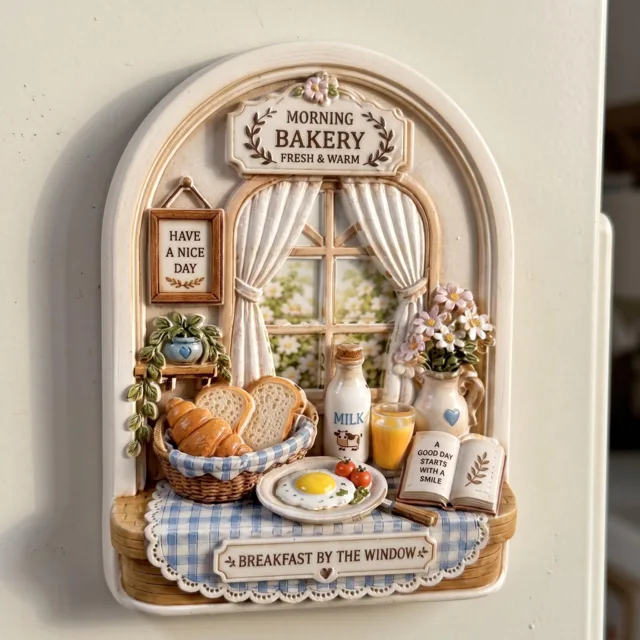 3D Breakfast Window Fridge Magnet, Sculpted Bakery Scene — product photo 8