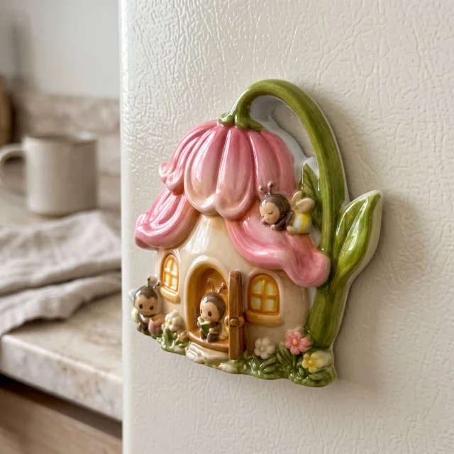 3D Flower House Magnet: Whimsical Fairy Cottage Resin Miniature (7x8cm) — product photo 3