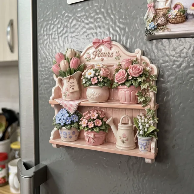 Refrigerator Magnet, Resin Flower Pot Shelf Garden Scene — product photo 9