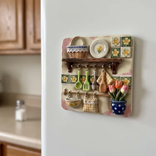Kitchen Shelf with Floral Details 3D Resin Relief Fridge Magnet — product photo 4