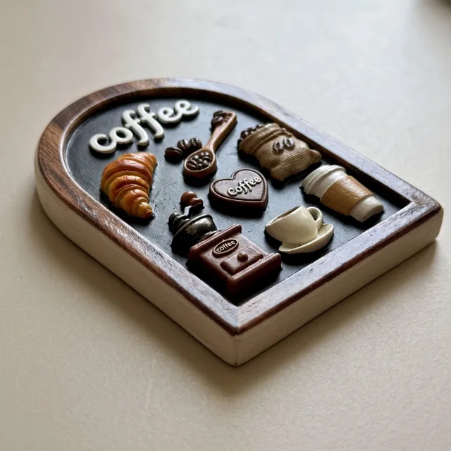 Coffee Fridge Magnet, 3D Relief Cafe Decor With Croissant and Coffee Cup — product photo 9