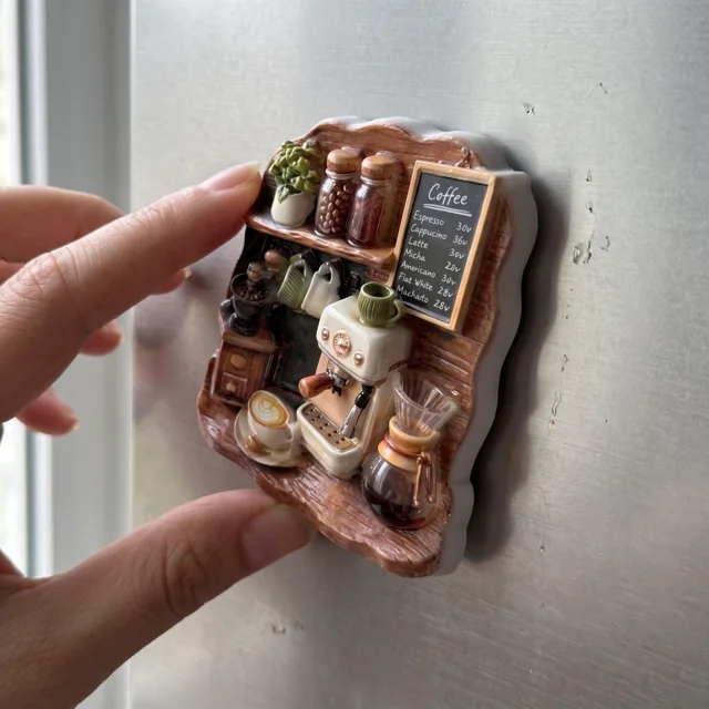 Resin Coffee Shop Refrigerator Magnet, Miniature Café Relief Decor — product photo 11