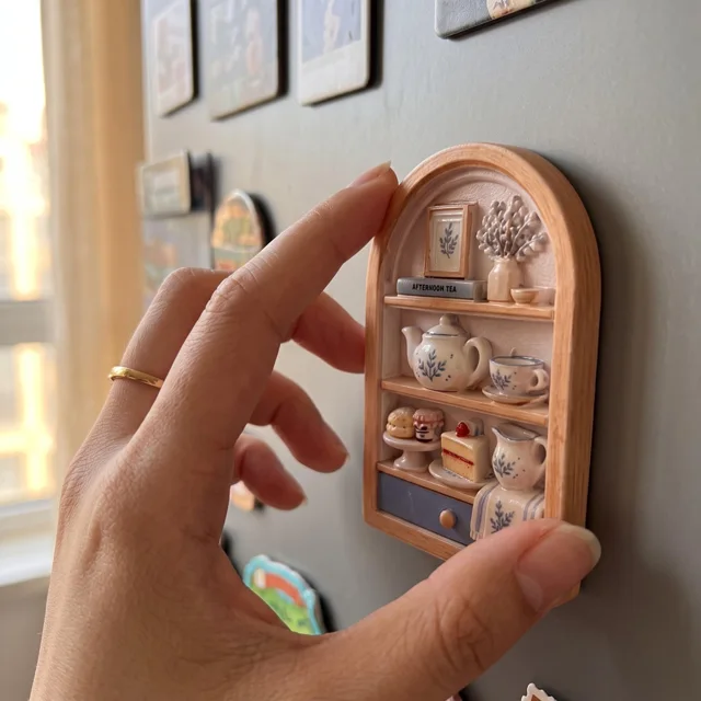 Miniature Tea Shelf Fridge Magnet, Resin Relief Kitchen Decor — product photo 9