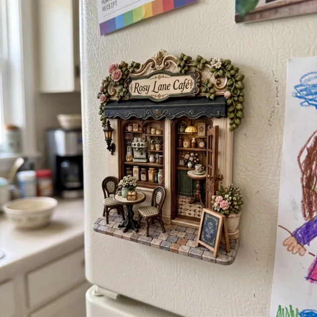 Cafe Fridge Magnet, Raised Resin Coffee Shop Decor — product photo 3