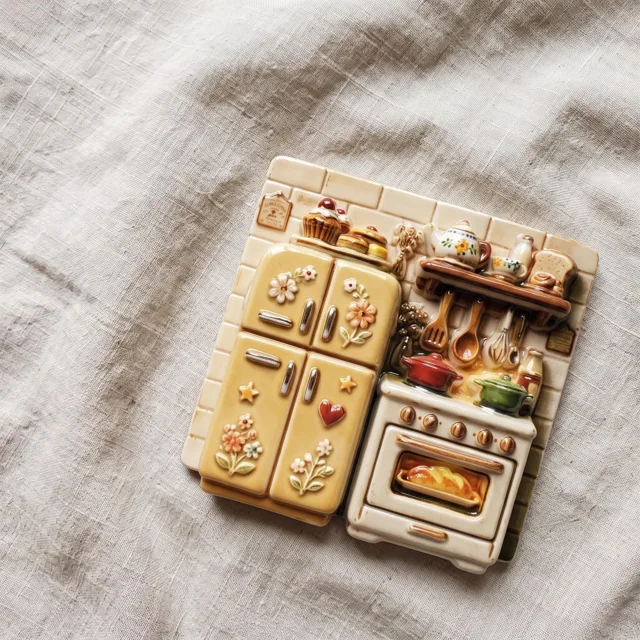 Vintage Kitchen Fridge Magnet with Raised Oven and Cabinet Scene — product photo 7