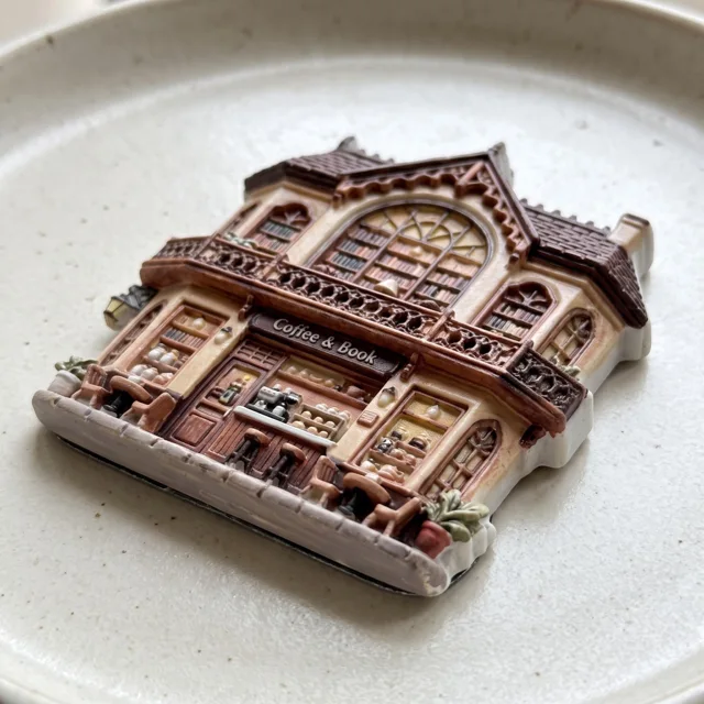 Resin Refrigerator Magnet: Gothic Coffee Shop Facade, 3D Relief Decor — product photo 8