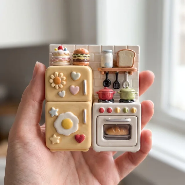 Kitchen Fridge Magnet: Raised Miniature Stove and Refrigerator Scene — product photo 1